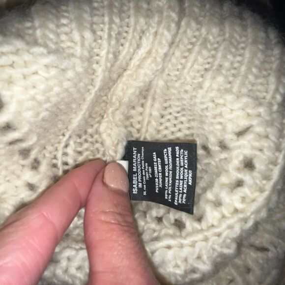 Isabel Marant Etoile Gali Cream Wool Long Sleeve Pullover Sweater Size 38 New - Picture 6 of 7